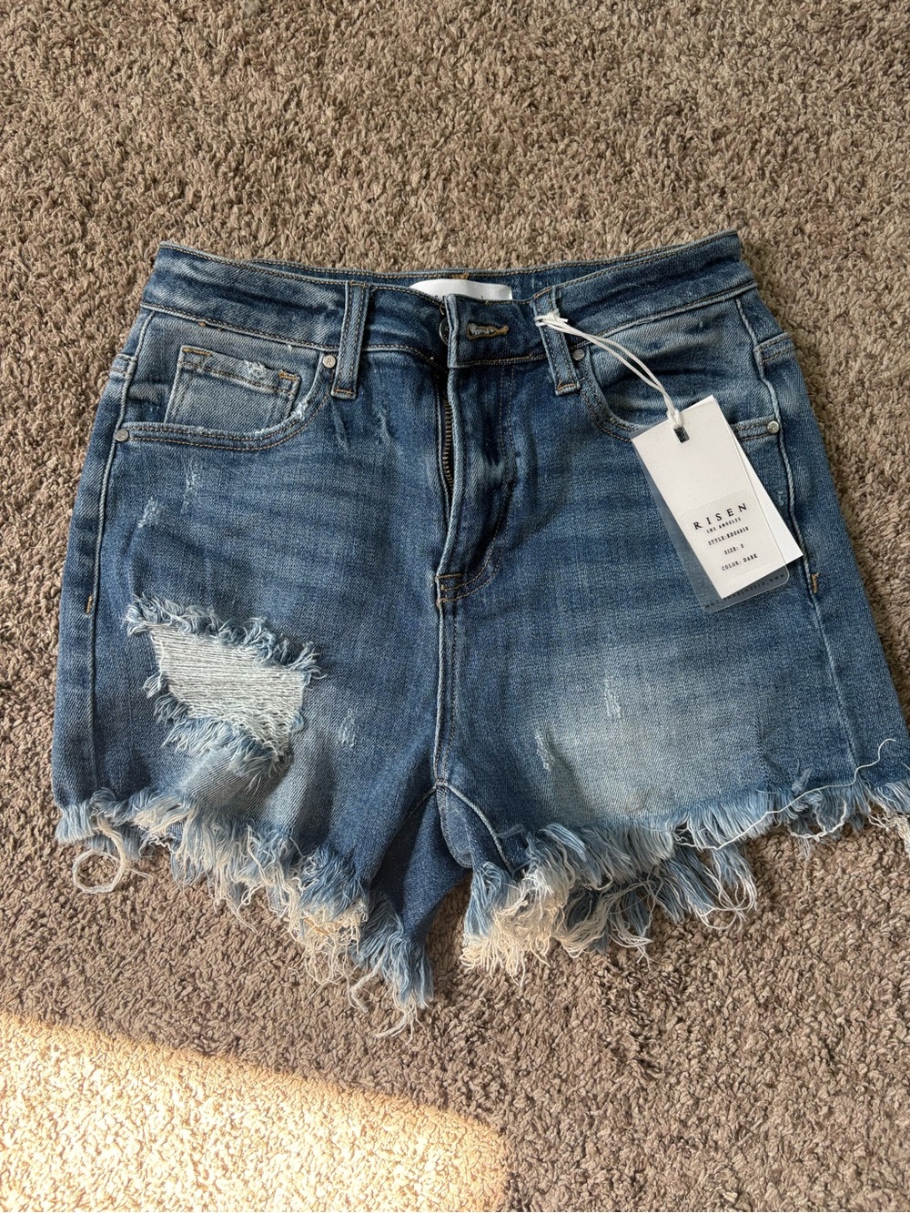 Risen Women's Frayed Hem Distressed Jean Shorts - Blue